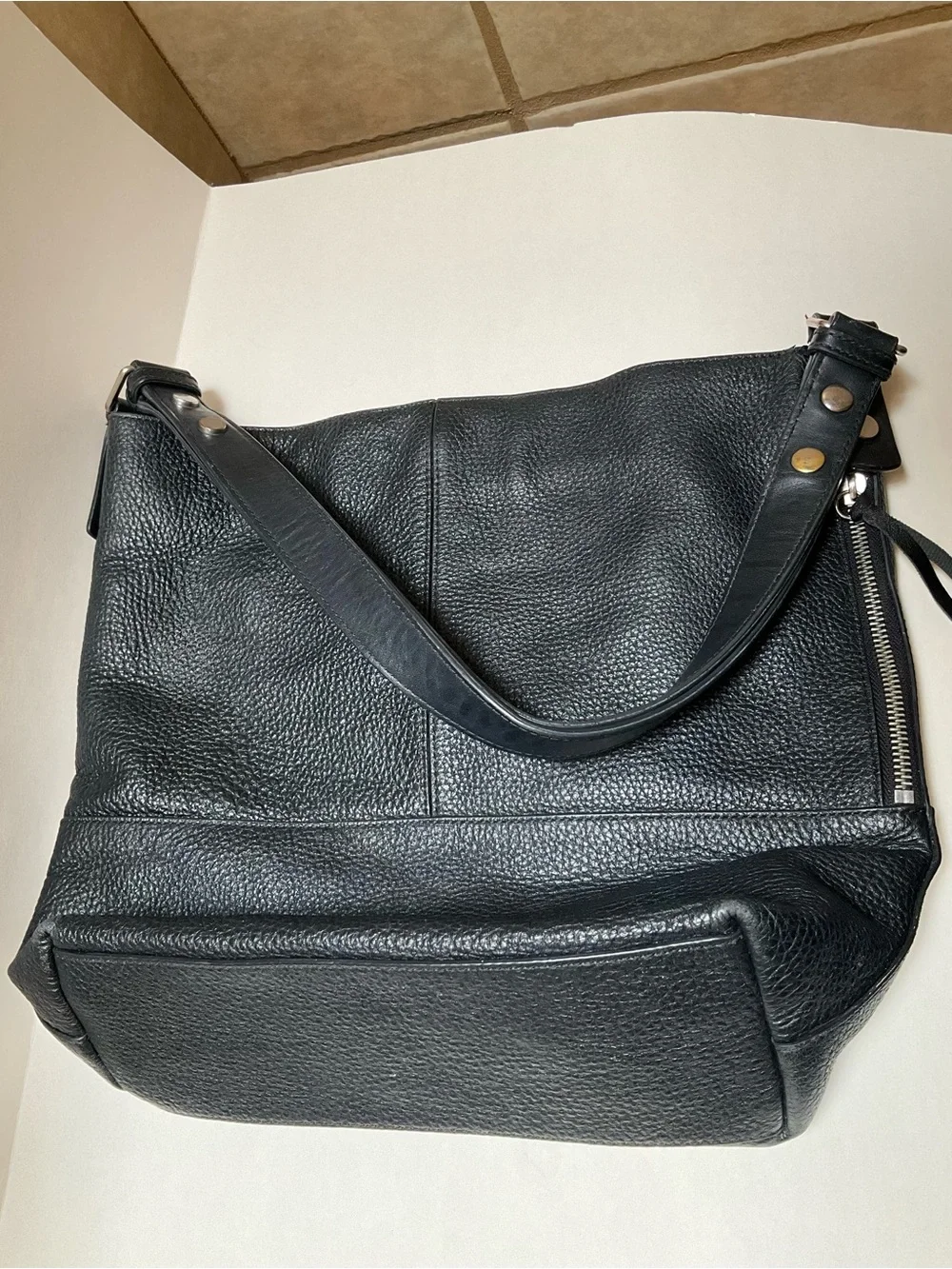 Treasure & Bond Black Leather Crossbody Hobo Slouchy Tote EMO Bag Chain charms